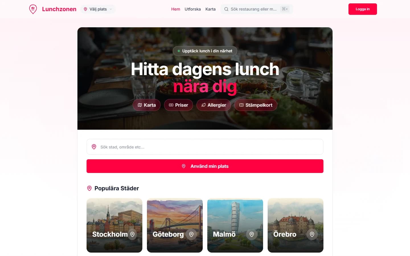 Förhandsvisning av hemsida: Lunchzonen